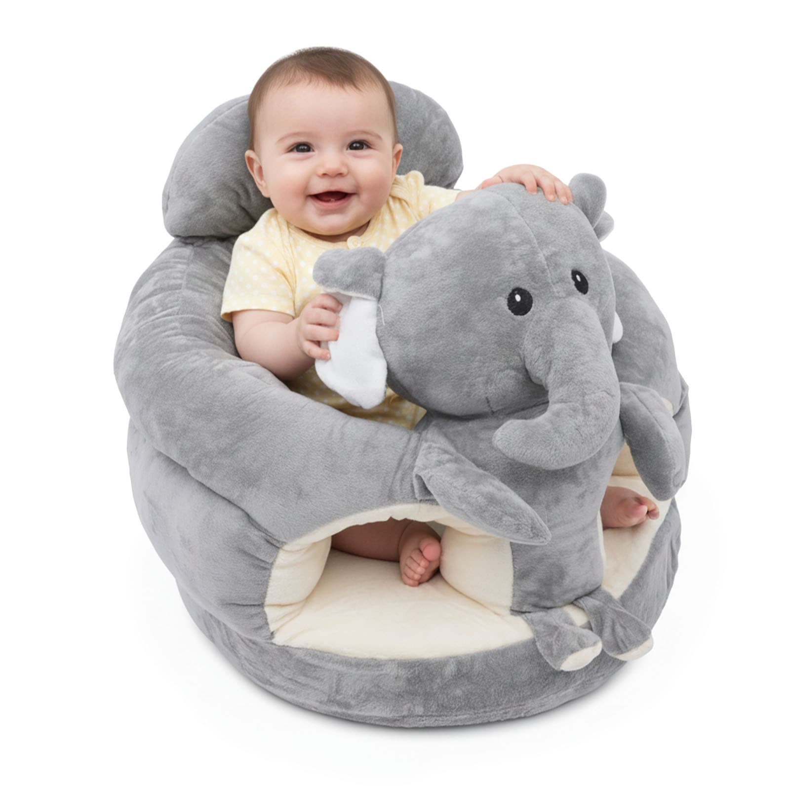 TEMU Plush Elephant Baby Support Seat - Cushioned Infant Lounger With Grey & White , Tummy Time Bed For & Toddlers, Non-toxic Soft Fabric, Ideal Gift For Christmas, Birthdays, (no