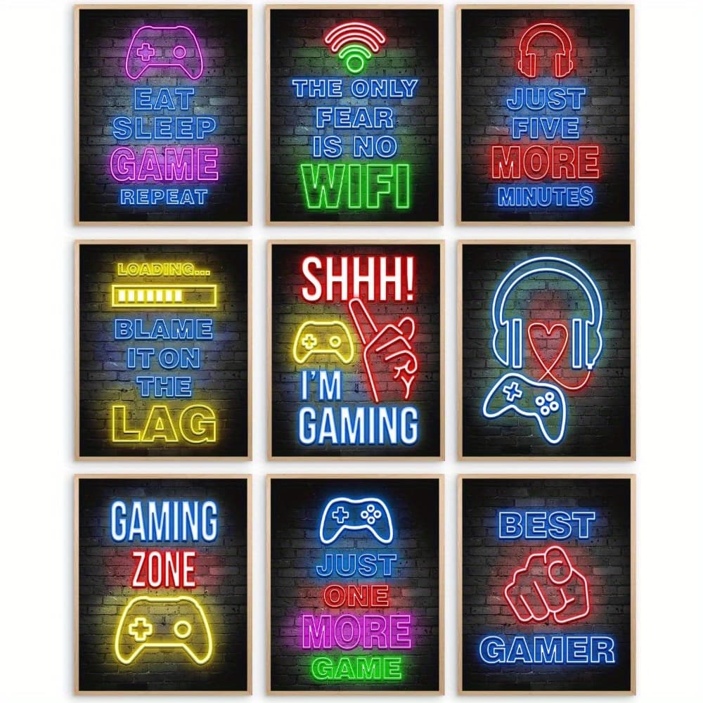 TEMU 2d Flat, 2d Flat, Gaming Posters, 9pcs Game Room Decor; Gamer Wall Art For ' Bedroom 8x10inch