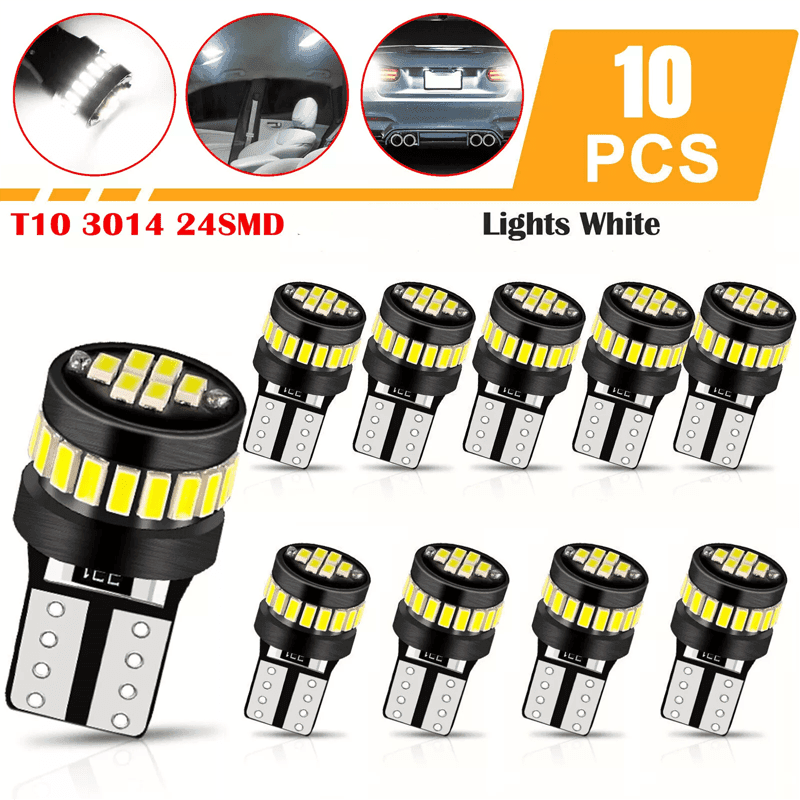TEMU 10pcs T10 194 168 2825 White Light 24 Led--universal For Motorcycle, Car, Bus, Truck, Room For Decoration, Without Battery