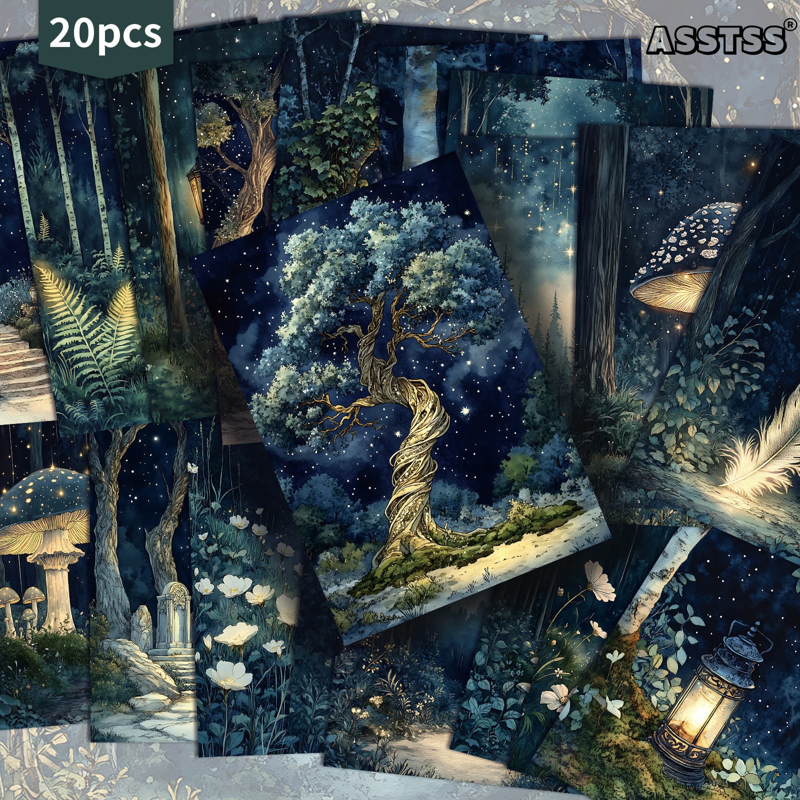 TEMU 20-pack Asstss Forest Starry Sky Postcards - 4x6 Inches Junk Journal Supplies Paper, Scrapbooking Supplies, Collectible Decorative Painting Cards For Scrapbooking & Crafting