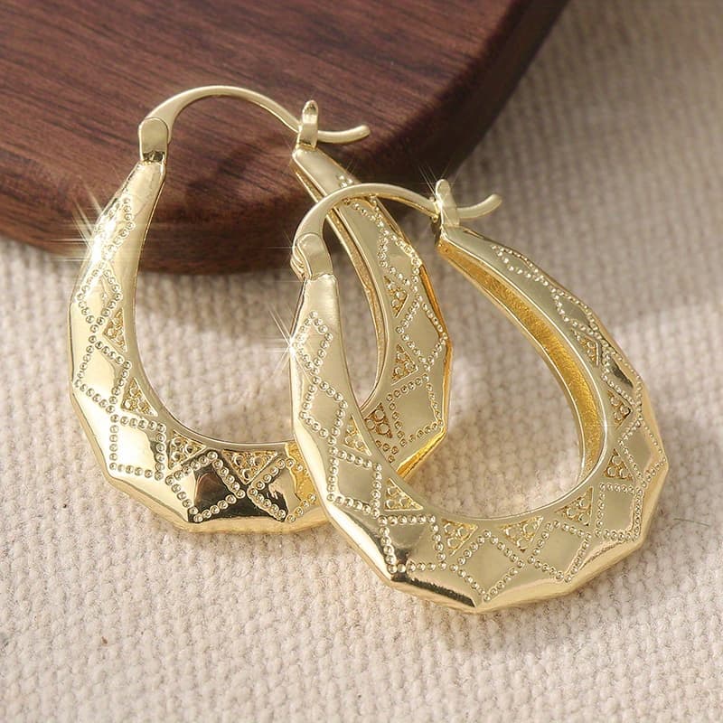 TEMU Luxurious Retro Pattern Carved U-shaped Pendant Earrings, Women's Handmade Jewelry Additions Suitable For Daily Wear, Gift For Women Christmas Gifts