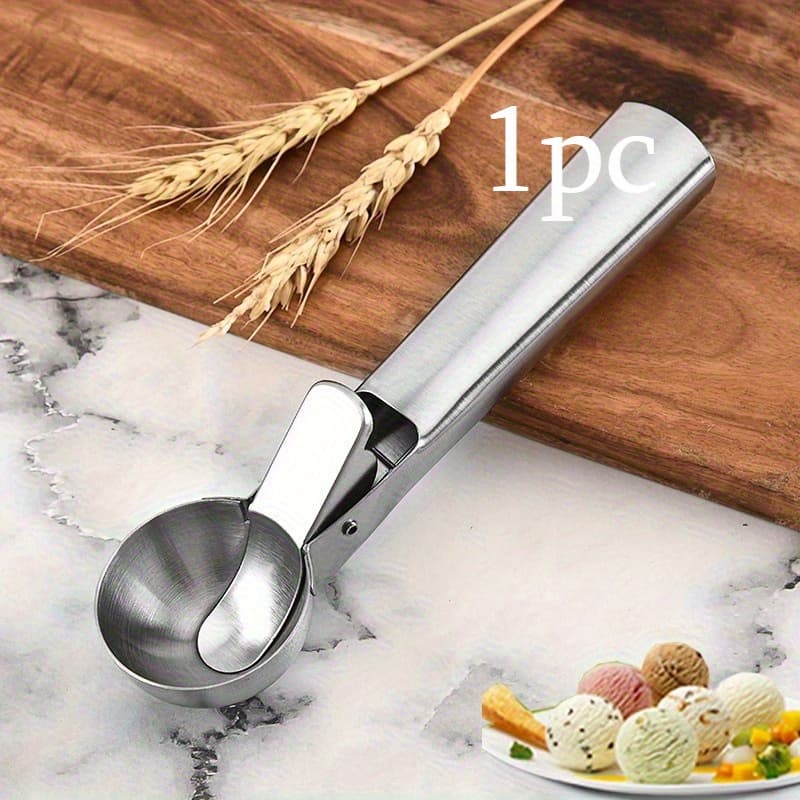 TEMU Heavy-duty Stainless Steel Ice Cream Scoop With Trigger - Ideal For Ice Cream And Jelly, Dishwasher Safe At High Temperatures, Comfortable Grip