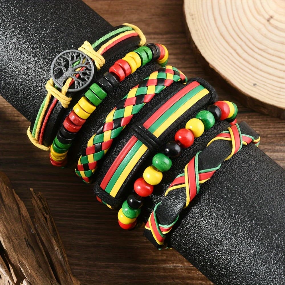 TEMU 6pcs/set Multi-layered Bracelets Handmade Leather Bracelet Set