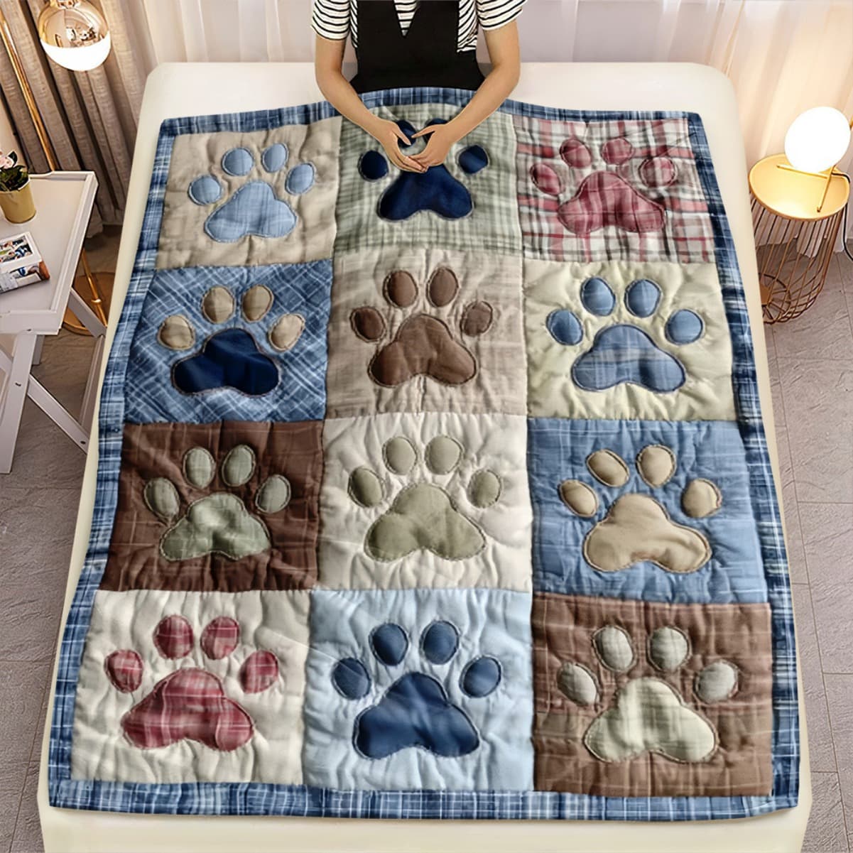 TEMU 2d Flat 1pc Pastel Paw Quilt Portable Blanket- Lightweight Throw For Sofa Bed Travel Camping, Livingroom Office Couch Chair, And Bed - Digital Printing Blanket With Soft And Warm Fabric , 2d Flat