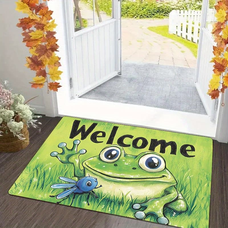 TEMU Welcome Mat | Green | Soft, Durable & Quick-dry Polyester | Machine Washable | Ideal For Entryway, Bathroom, Laundry Room | Versatile Indoor/outdoor Use | Vibrant Room , Frog