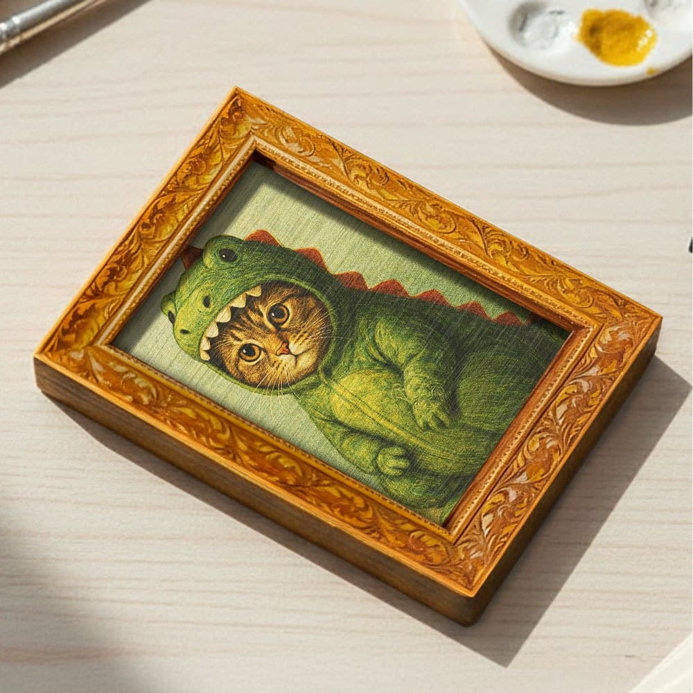 TEMU 1pc Dinosaur Cat Refrigerator Magnet, Wooden Mini Decorative Painting, Wooden Refrigerator Magnet, Home Decoration, , Fun Gift, (back Is Full Of Magnet)
