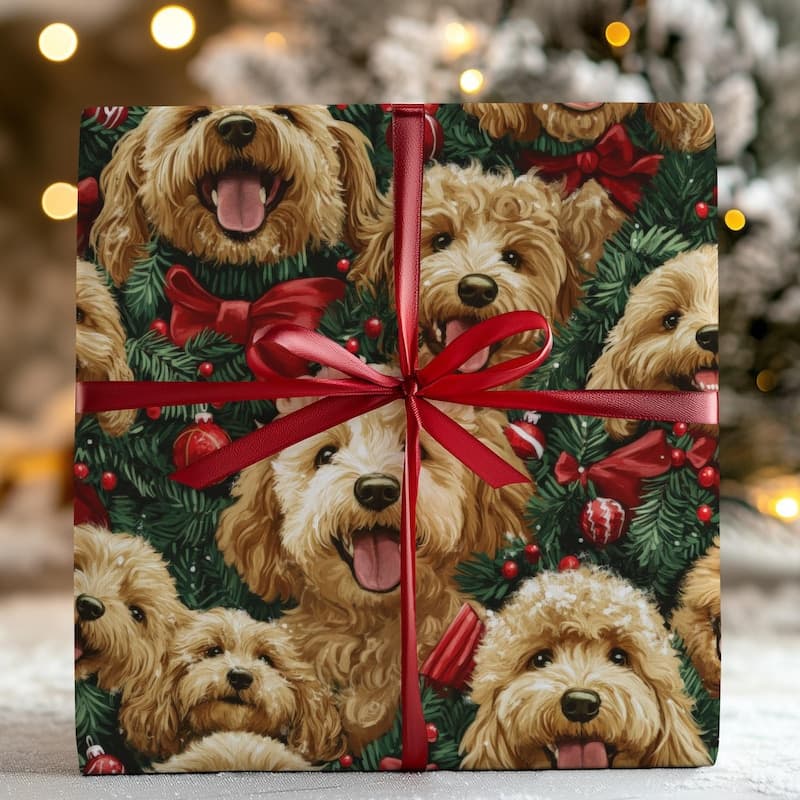 TEMU 1 Roll 58*23inch Goldendoodle Wrapping Paper Dog Gift Wrap, Christmas Festival, Holiday, Gift Decoration