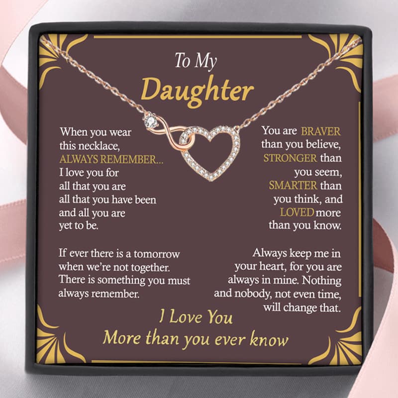 TEMU Elegant Heart Necklace For Daughter With Inspirational Card & Gift Box - Perfect Birthday Or Christmas Present, Bohemian Style