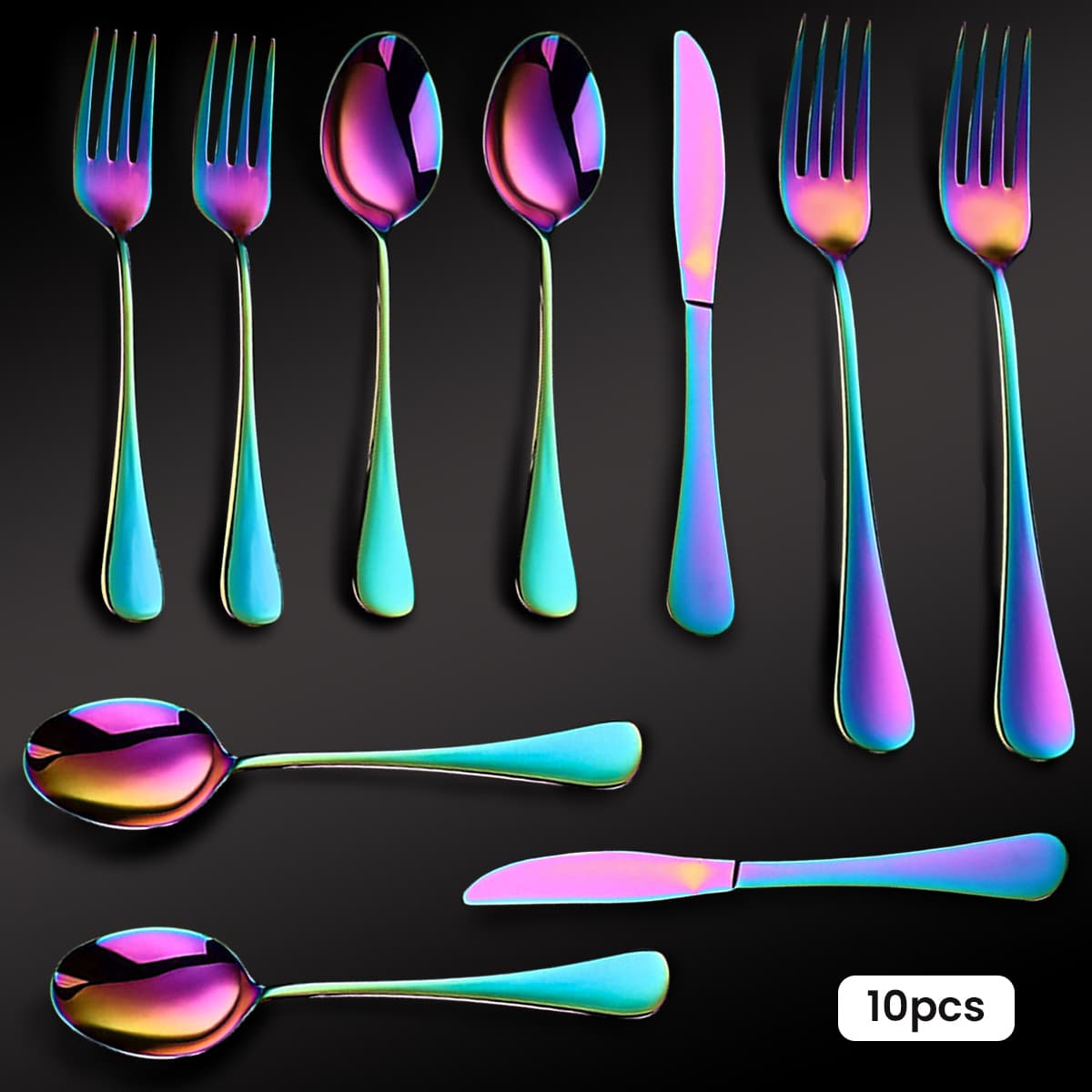 TEMU 10pcs Rainbow Silverware Stainless Tableware Set Mirror Polished Tableware Set Spoon And Fork Set