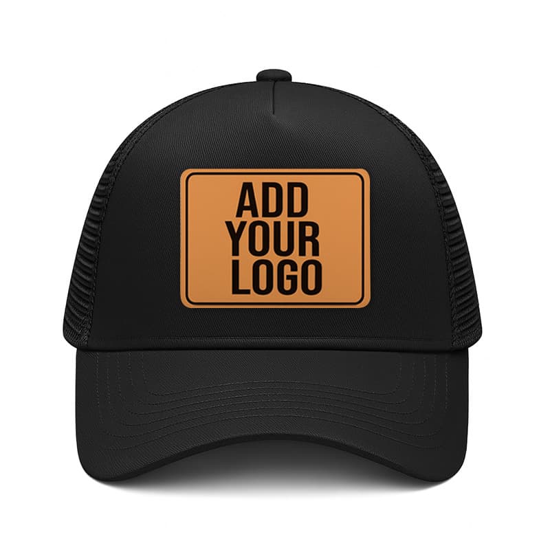 TEMU 1pice Custom Logo Trucker Hat By , Personalized Leather Patch Mesh Snapback Baseball , Adjustable Black For , Company Gifts & Team Branding