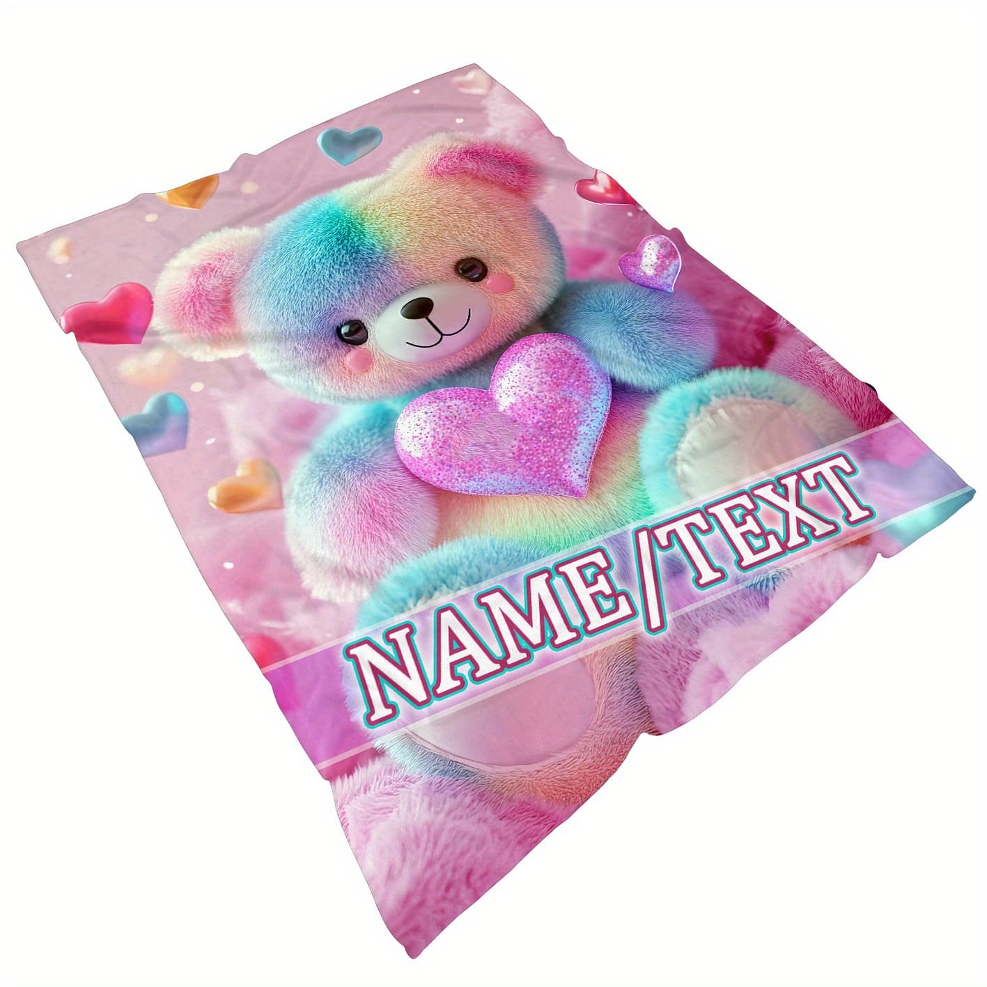 TEMU Personalized Teddy Bear & Soft Flannel Throw Blanket - Custom Name/text, Lightweight & Warm For Couch, Bed, Travel | Durable Polyester, Machine Washable | Perfect Gift For Family &
