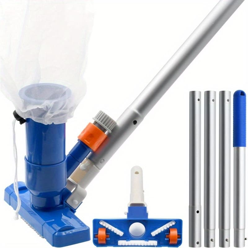 TEMU Upgraded Pool Cleaning Kit, Portable Vacuum Cleaner With 3 Brush Heads, Mesh Bag And 4-section Telescopic Pole; For Inflatable And Above Ground Pools (model 6834)