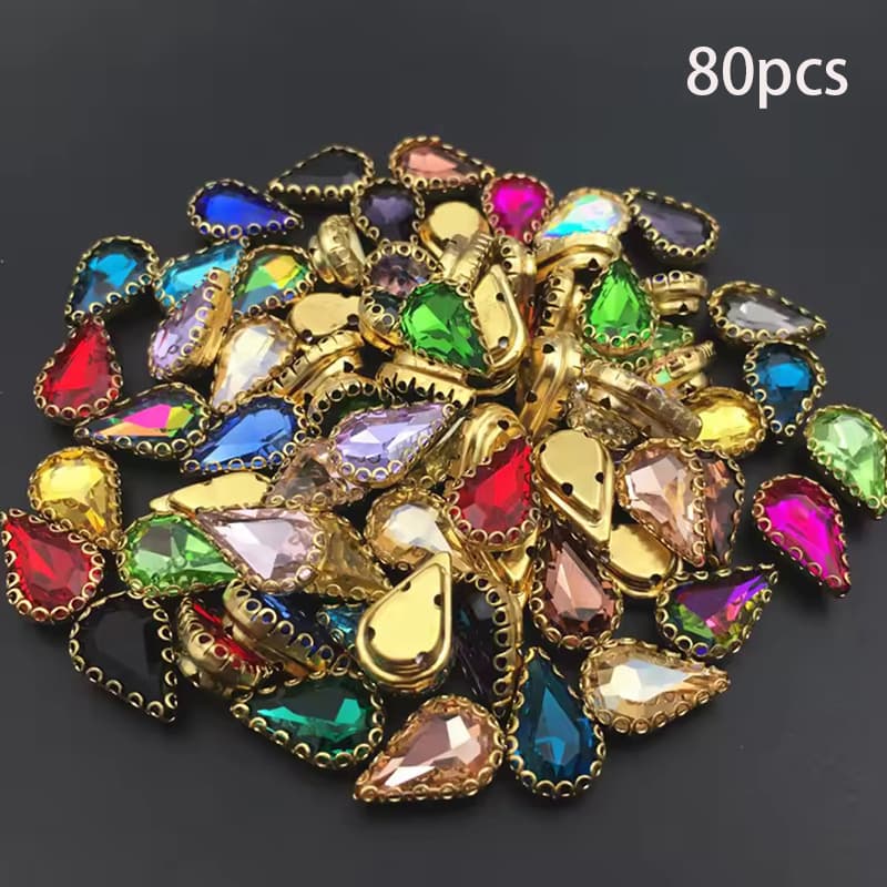 TEMU 80pcs 0.8*1.3cm/0.31*0.51in Drop Acrylic Diamond 4-hole Golden Buttons, Suitable For Jewelry Making Embroidery Handmade Bow Additions