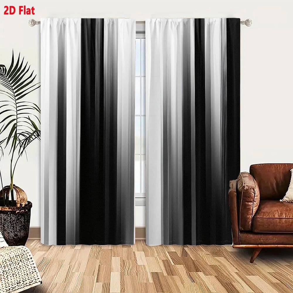 TEMU 2d Flat - 2d Flat - Set Of 2 Curtains Featuring A 2d Flat Abstract In Black, White, And Gray, With Overlapping Strips . Flowing Fabric Textures Are Ideal For Window Drapes