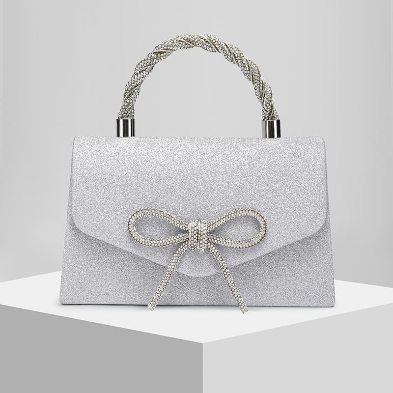 TEMU High-end Diamond-studded Bow Banquet Bag | Versatile European And Dress Handbag, Fashionable Chain Crossbody Dual-use, Light Luxury Shining, Artifact, And Yellow, Zipper Closure, Adjustable Strap