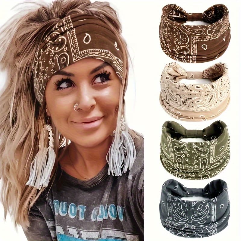 TEMU Set Of 4 Women's Hair Additions Including Elastic Headbands For Yoga, Designed In European And , With Sweat-absorbing Features