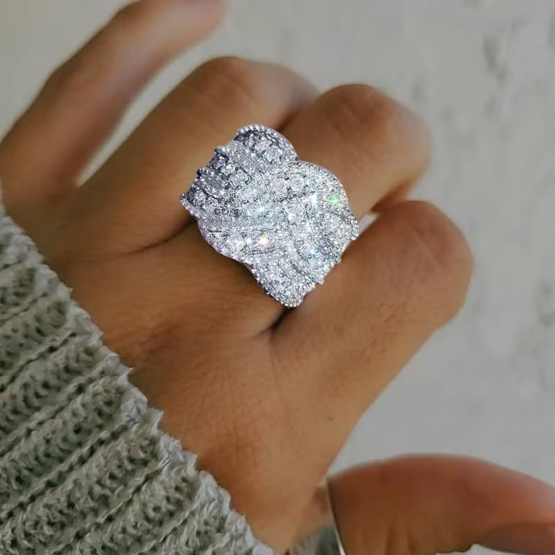 TEMU A European Wedding Women' Statement Engagement Ring Shiny Ring With Sparkling Synthetic Zirconia, Anniversaries And Birthday Gifts