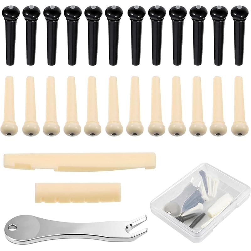 TEMU 24pcs Acoustic Guitar Bridge Pins With Bridge Pin Puller Remover And Guitar Bridge Nut, Guitar Pegs Replacement Parts And Additions