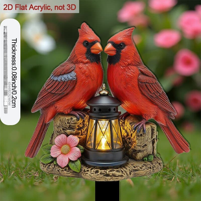 TEMU 2d Flat, [2d Flat] 1pc 2d Flat Acrylic Insert With Sharp Base For Flower Beds 2 Red Birds A Lantern Beautifies Gardens As Flower Pot Ornaments, Perfect For Outdoor Courtyard And Pots, 2d Flat