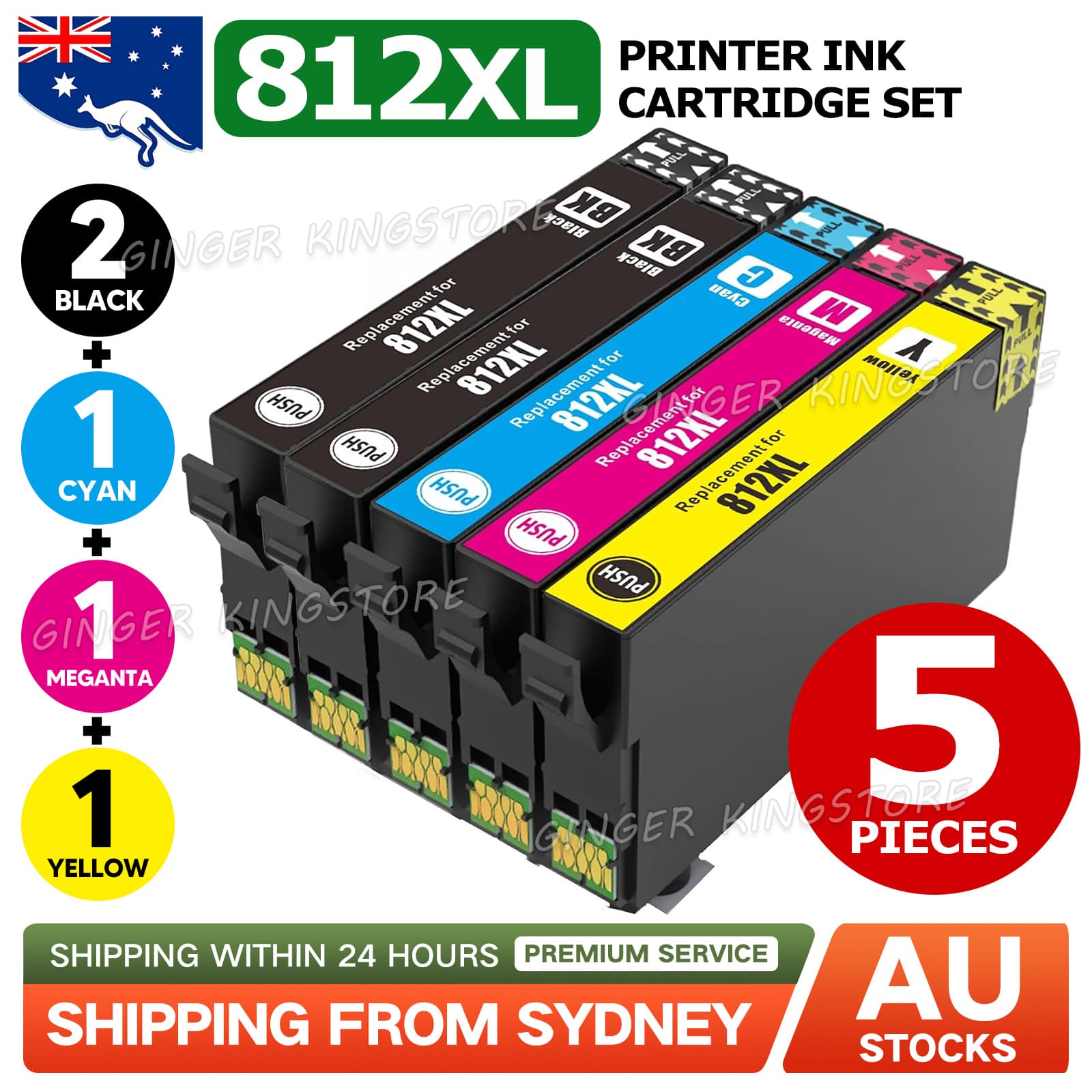 TEMU 5x 812xl 812 Xl Compatible Ink Cartridges Wf3820 Wf3825 Wf4830 Wf4835 Gingerkingstore