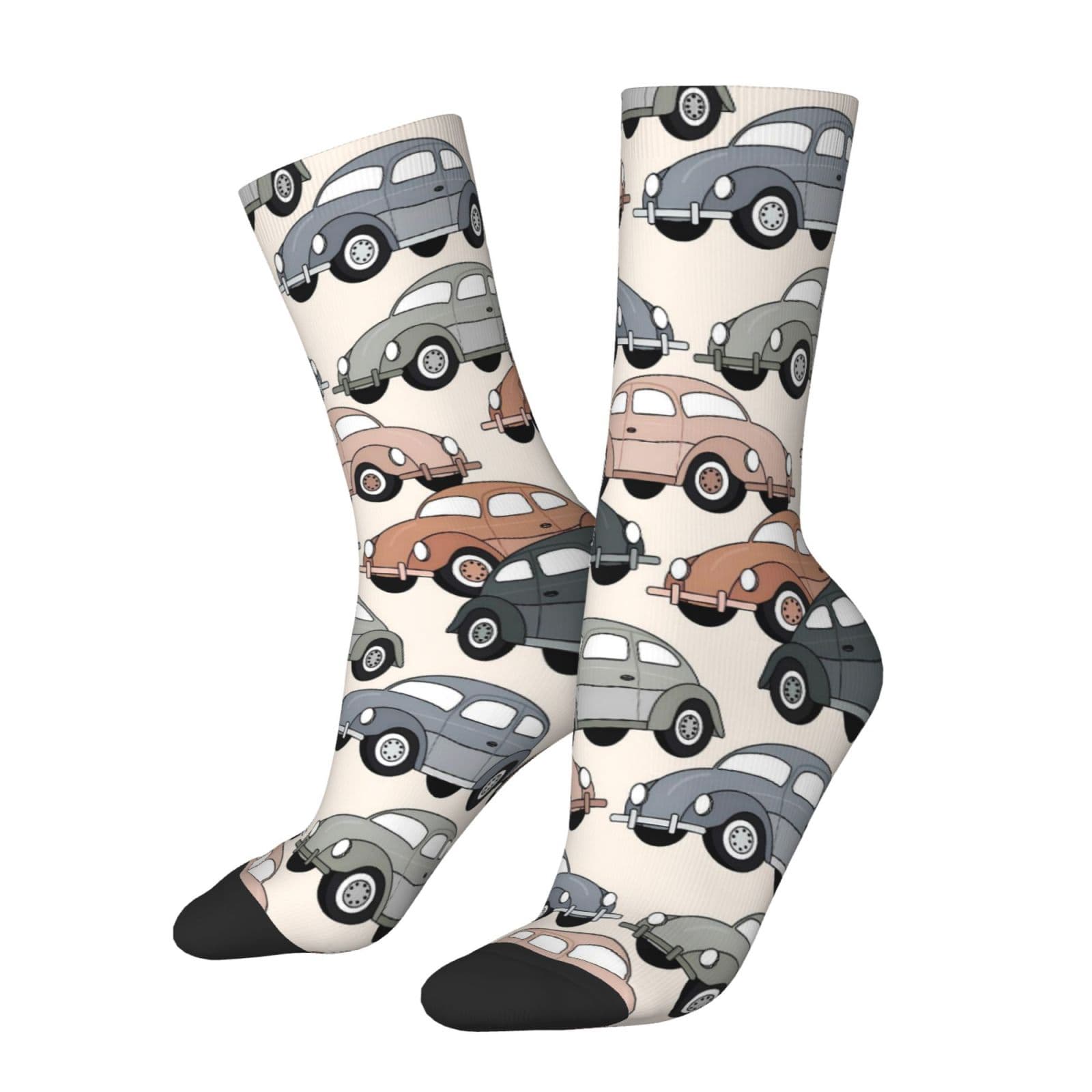 TEMU A Pair Of Unisex Outdoor Socks Featuring A Car Pattern, Mid-calf Length, Machine Washable, Suitable For Outdoor Sports Enthusiasts, Comfortable And Breathable, Stylish For Everyday Wear