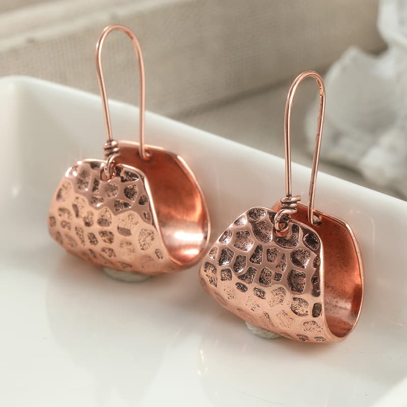 TEMU Handmade Copper Earrings Suitable For Retro Vintage Leaf & Geometric Carved Dangle Earrings, Plated Curved Hoops For Daily Wear, Christmas/valentine' Gift Accessories, Niche