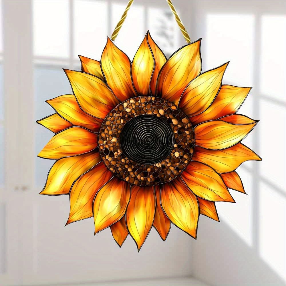 TEMU 19.81cm Bright Sunflower Vinyl Wall Art - Colorful Ornament For Home And Garden, Ideal Holiday Present, Garden Decoration | Bright Sunflower Motif | Sturdy Vinyl Material, Sunflower Ornament