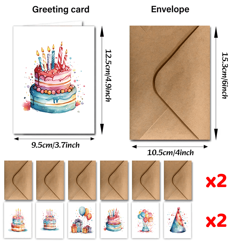 TEMU 24pcs Colorful Birthday Cake Blanks Suitable For Birthdays, Weddings, Christmas & - 24 Cards With Matching Envelopes, Hat Design For & Personalization, Greeting Card Pack