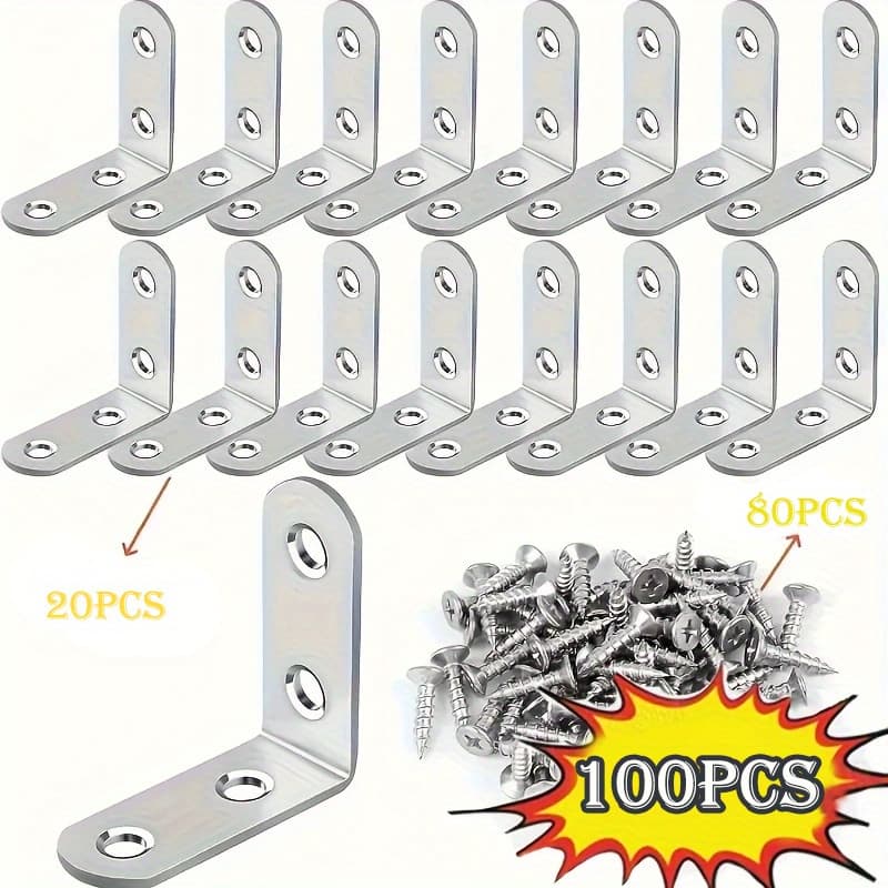 TEMU Set Of 100 L-brackets, Measuring 1.57x1.57 Inches, Designed For 90-degree Right , Complete With Screws For Assembling Wooden Shelves, Chairs, Tables, Dressers, And
