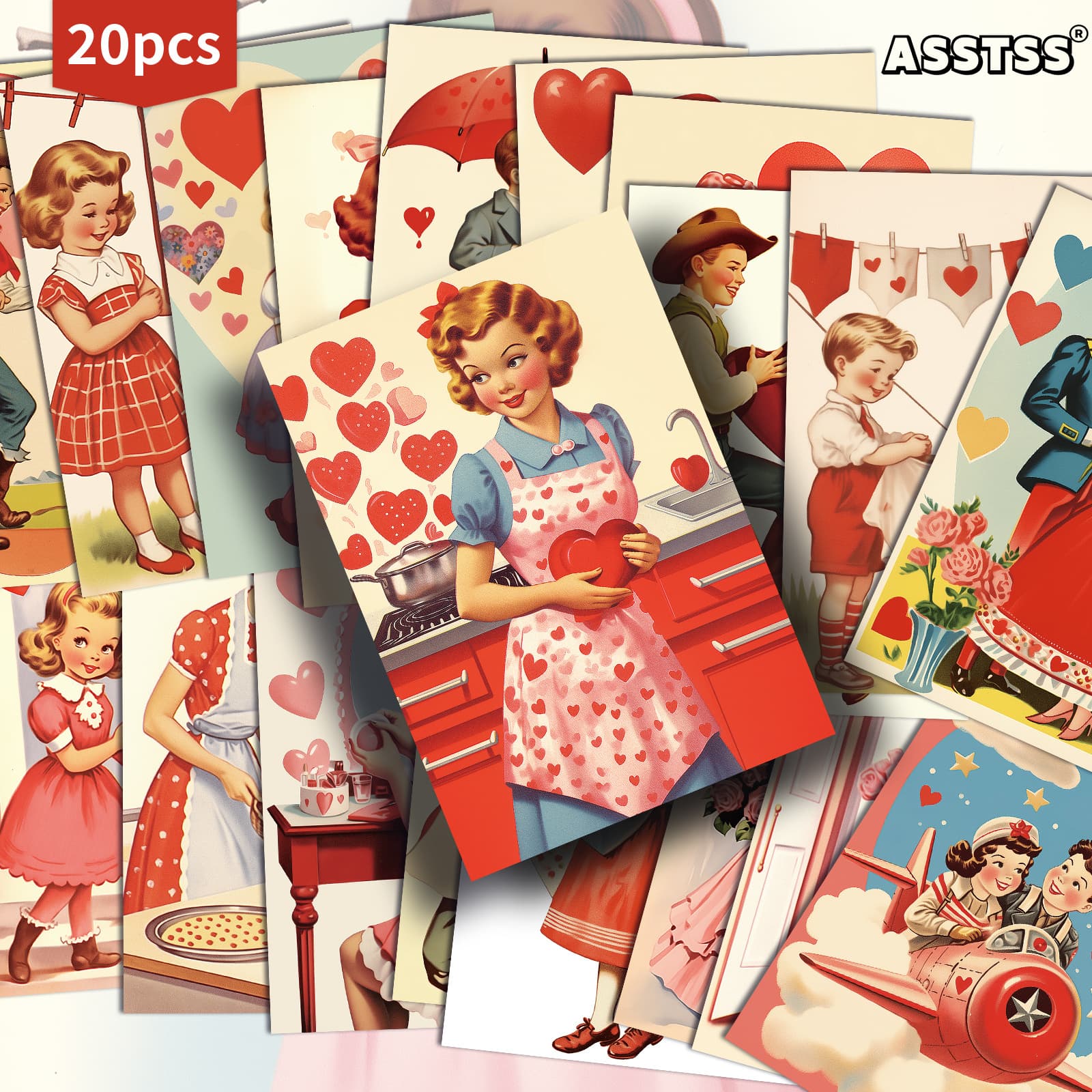 TEMU Set Of 20 Assorted Retro-themed Valentine's Day Gift Cards The 1950s, Measuring 4x6 Inches. Collectible Decorative Cards Feature Classic Pinup Illustrations, Perfect For Scrapbooking And Crafting
