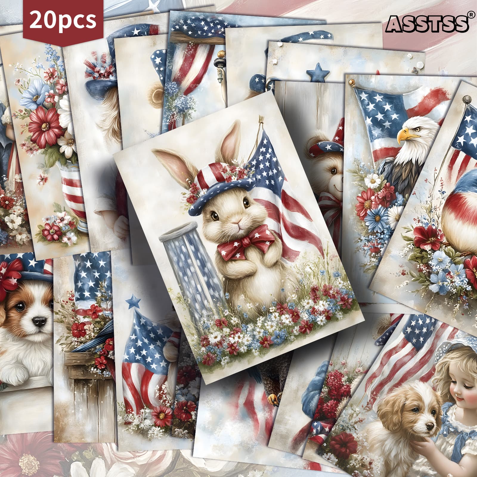 TEMU Set Of 20 Assorted Vintage Postcards For 4th Day, Measuring 4x6 Inches, Perfect For Retro Junk Journals, Scrapbooking, And Crafting As Collectible Decorative Art Cards