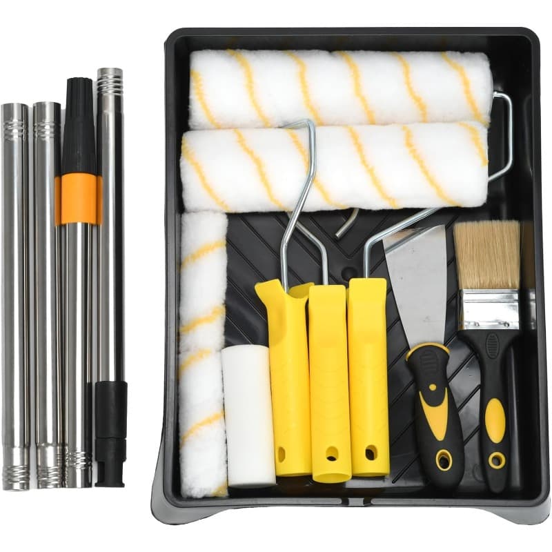 TEMU 13pcs Paint Roller Set | Microfiber Rollers, Paint Tray, Brush, Squeegee, Extension Pole Up To 1.2m | Ideal For Walls, Ceilings, Furniture | Streak-free End For Latex Paint