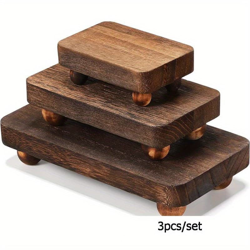 TEMU 3pcs/set Display Rack, Set Of 3 Sizes, Retro Simple Stacked Wooden Tray Rack, Decoration Ornament, Non-food Contact