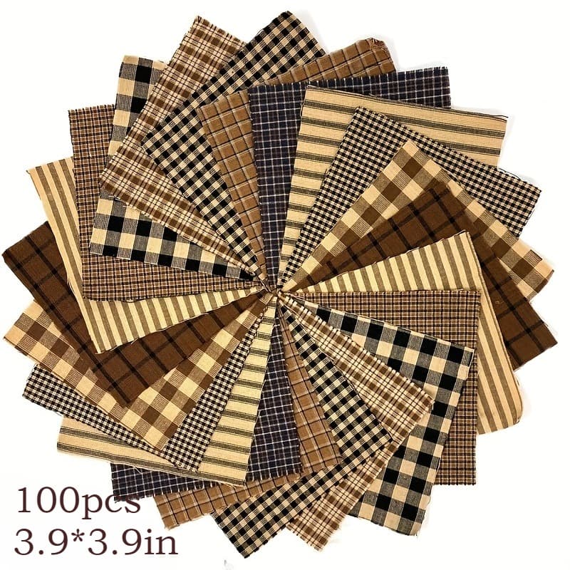 TEMU 100pcs 10 X 10cm (3.9 X 3.9in) Checkered Theme Series, Printed Handcraft Fabric, Handcraft , Strip Craft Materials, Including Different Patterns Of Sets