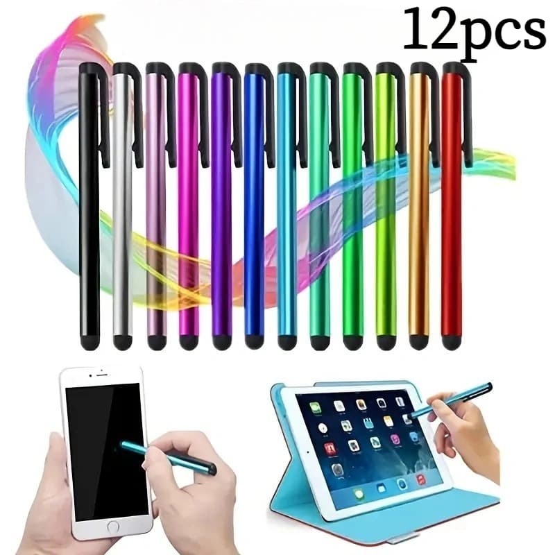 TEMU 12pcs Random Color Capacitive Stylus Pen Set - No Charging Or Batteries Required, Compatible With Smartphones, Tablets, And Laptops