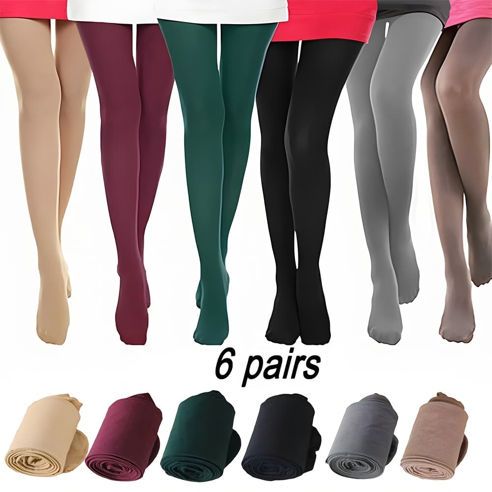 TEMU 6-pack Women's High-waist Elastic Pantyhose- 80d Warm Winter Pantyhose, 6 Solid Colors(navy/black//beige/brown/light Brown)- Elegant , & Hand Wash/, Multi-functional