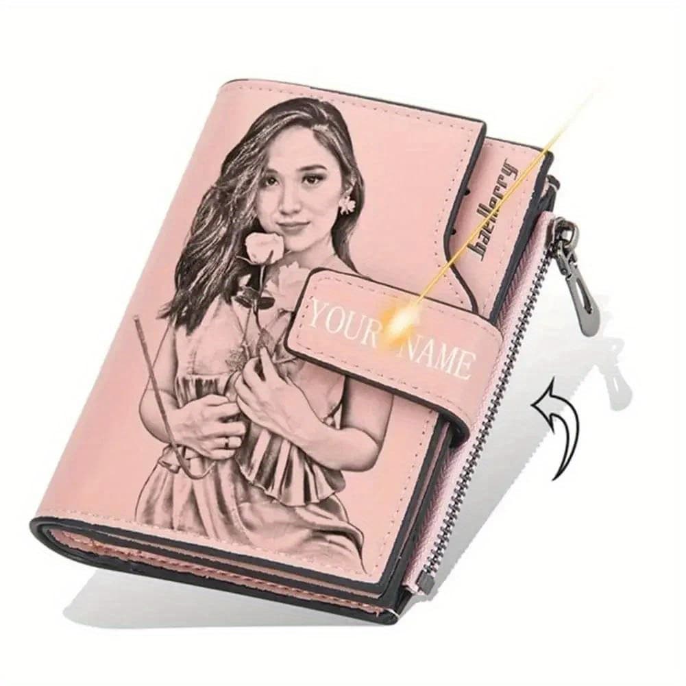 TEMU [customized Products]personalized Photo Wallet Custom Engraved Name Gift For Her Women Valentine‘s Day/anniversary Pink Luxury Wallet