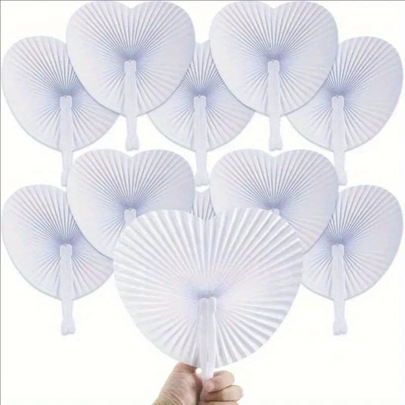 TEMU 10pcs Set Of Vibrant Heart-shaped Folding Handheld Paper Fans With Silvery Plastic Handles - Perfect For Birthday Parties, Weddings, And Gifts, Craft