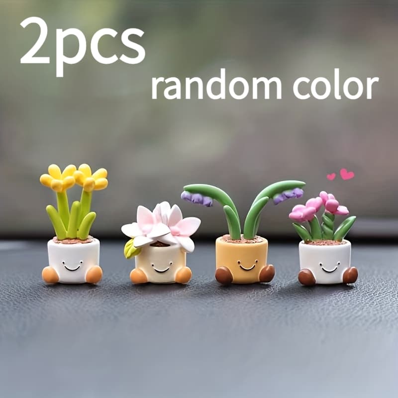TEMU 2pcs Random Cute Car Decorations, Potted Flower Car Accessories, Mini Dashboard Decor, Exuding Luxury, Dashboard Accessories, Interior Accessories