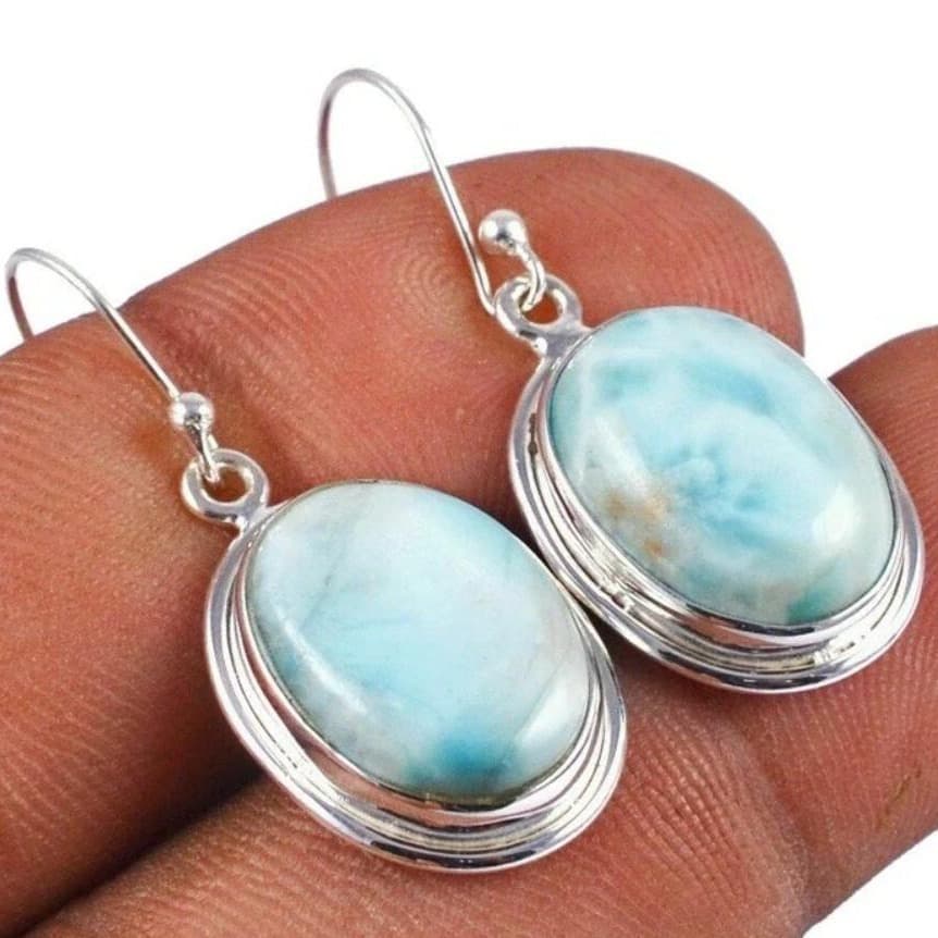 TEMU 2pcs Silver Plated Oval Dangle Earrings, Boho Minimalist Gemstone Ear Jewelry For Women, Polished And Layered Earrings For Beach Vacations Casual Daily Wear