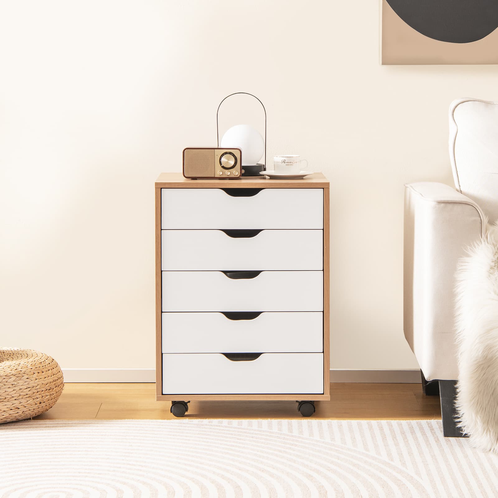 TEMU Costway Tall Mobile Storage Cabinet With 5 Drawers And Wheels For Organizing