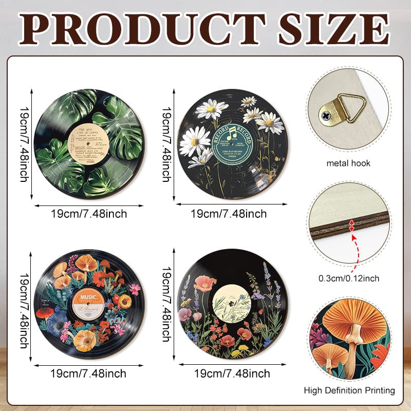 TEMU 4pcs Set Of Record Round Wooden Plaques, Style, Suitable For Bars, Cottages, And Home Wall Decoration, Made Of Solid Wood With Natural Texture, With A Strong Feel, Simple And Versatile Wall