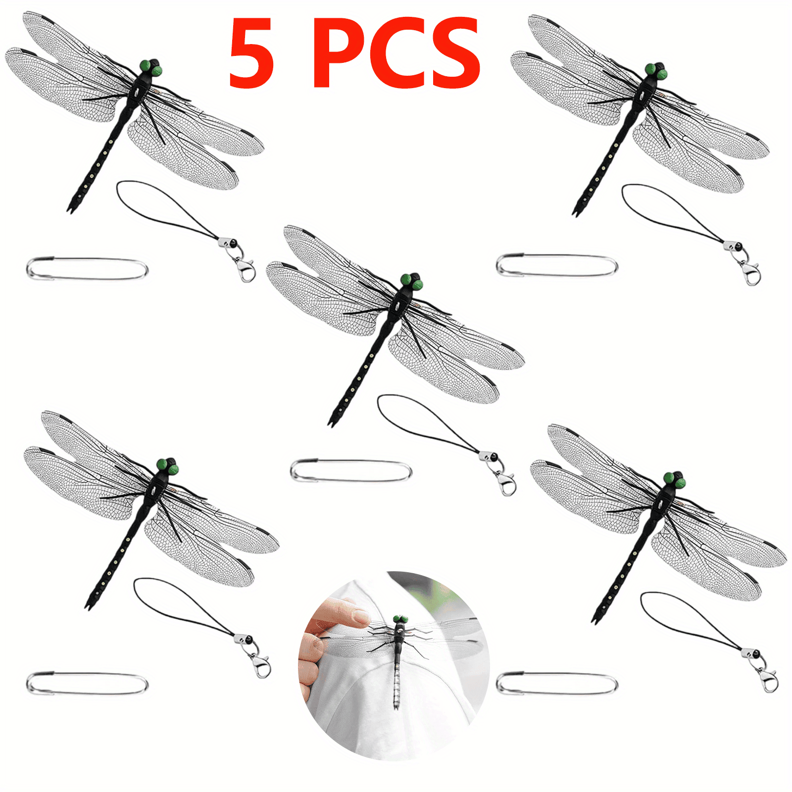 TEMU 5pcs Artificial Dragonfly Hat Clip, Dragonfly Clip Bug Repellent For Bugs, Realistic 3d Artificial Dragonfly Hat Clip On For Outdoor Decor, Fly Repelling Companion For Garden Camping Yard