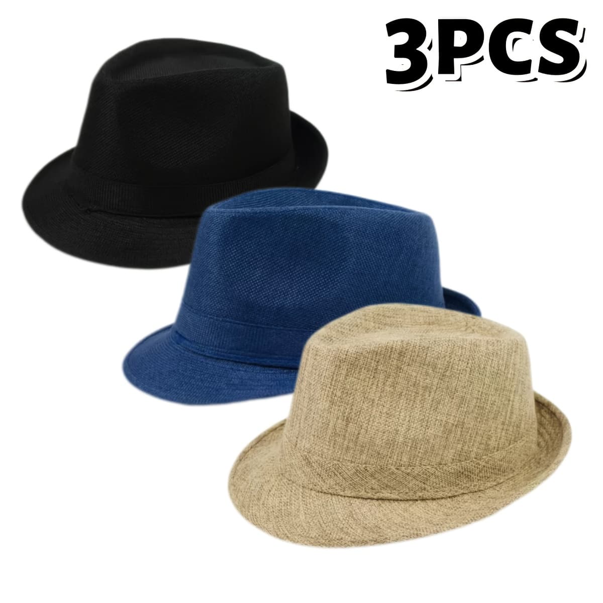 TEMU 3pcs Summer Breathable Jazz Hat Set, Sun Hat, Suitable For Beach Travel And Outdoor Parties