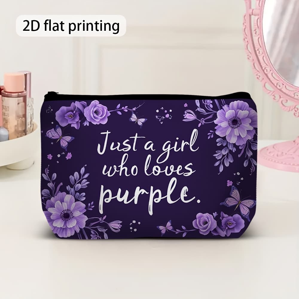 TEMU 1pc Of Makeup Organizer - A Compact Toiletry Pouch Featuring A Secure Zipper, Versatile Cosmetic Bag For Travel, Business, And Essentials, With A And The 'just A Who Purple'
