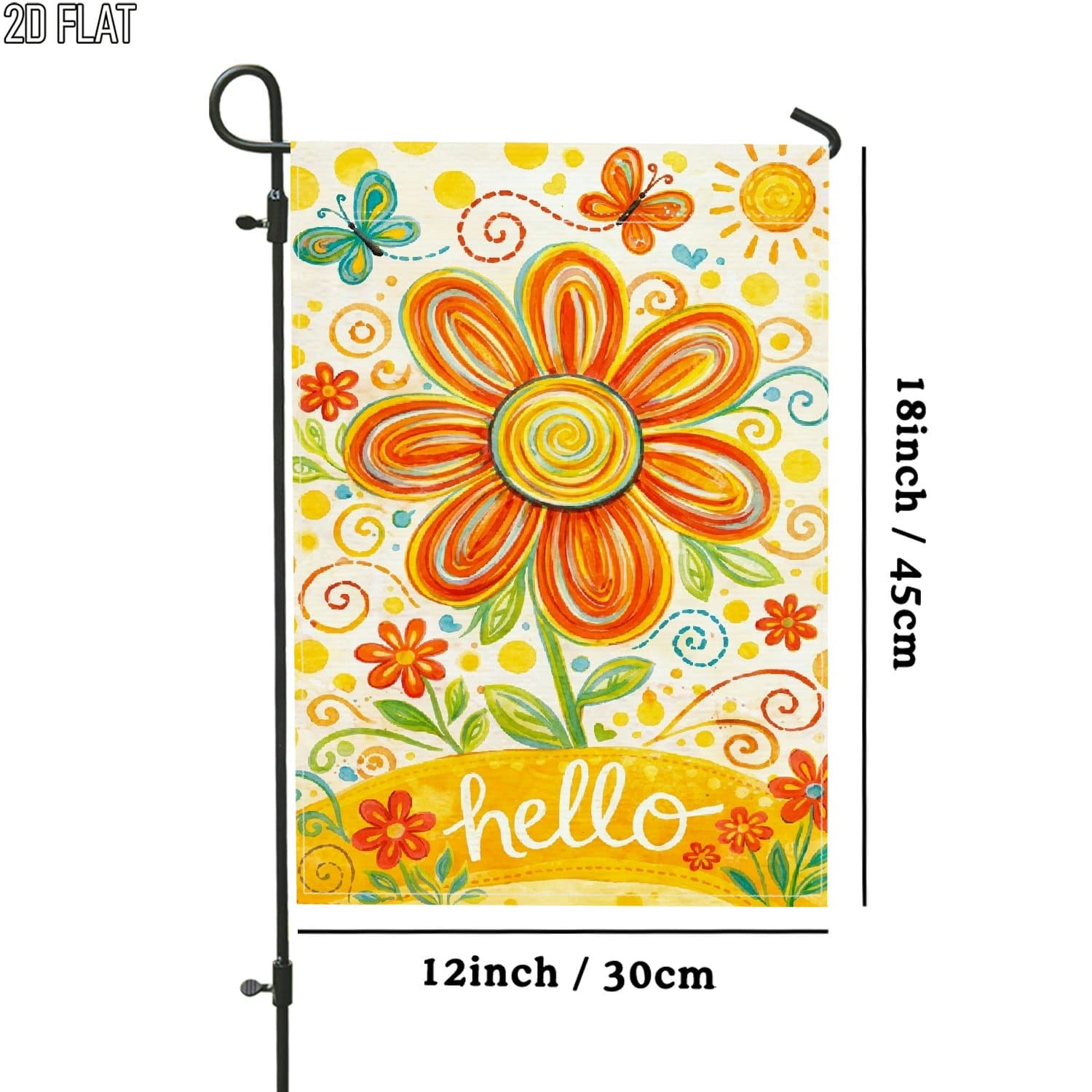 TEMU 2d Flat - 2d Flat 1pc Outdoor Garden Flag Spring Sunflower Orange Green Double-sided Flag Porch Decoration For Garden Outside Yard Decoration No Flagpole
