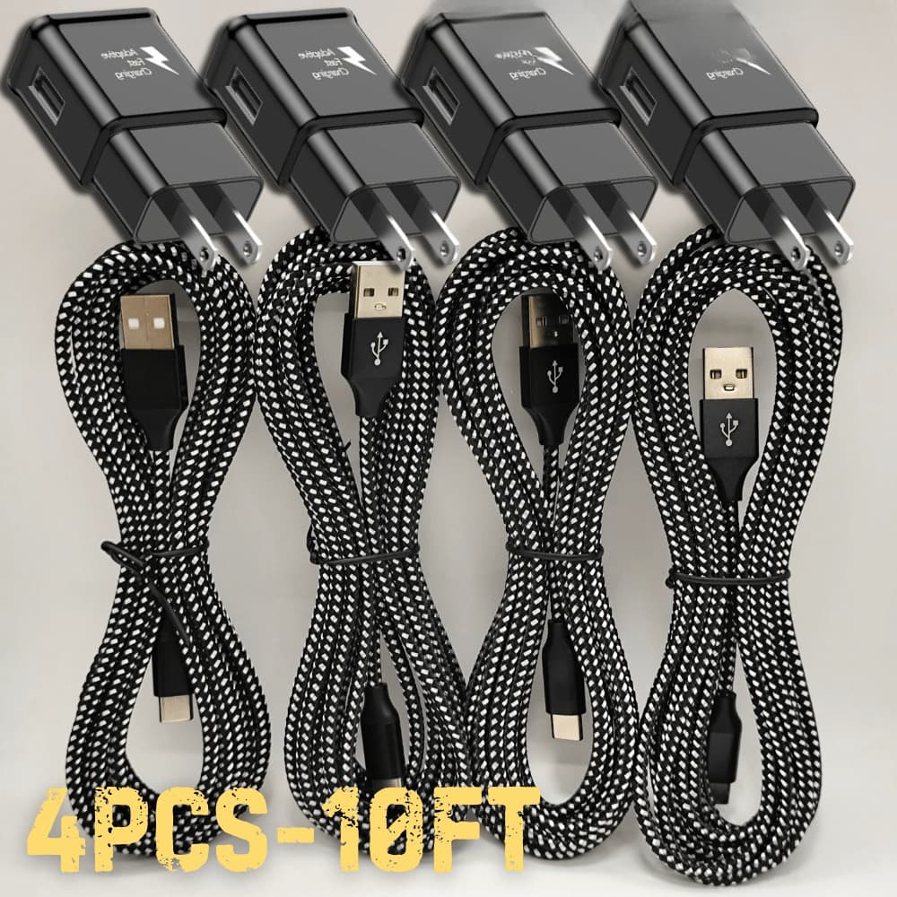 TEMU 4pcs 10ft Type C Cable Long Usb Fast Charger Wall Power Adapter For , , Xiaomi, For Iphone 15, 16 Pro Max, 17 -