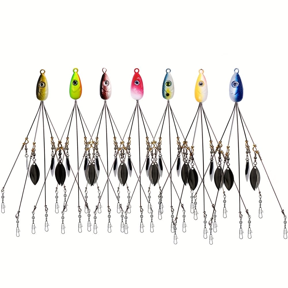 TEMU 7pcs 5-arm Umbrella Fishing Rod Ultralight Tripod Lure Set For Beginners With Multi-head Lure thumbnail 2