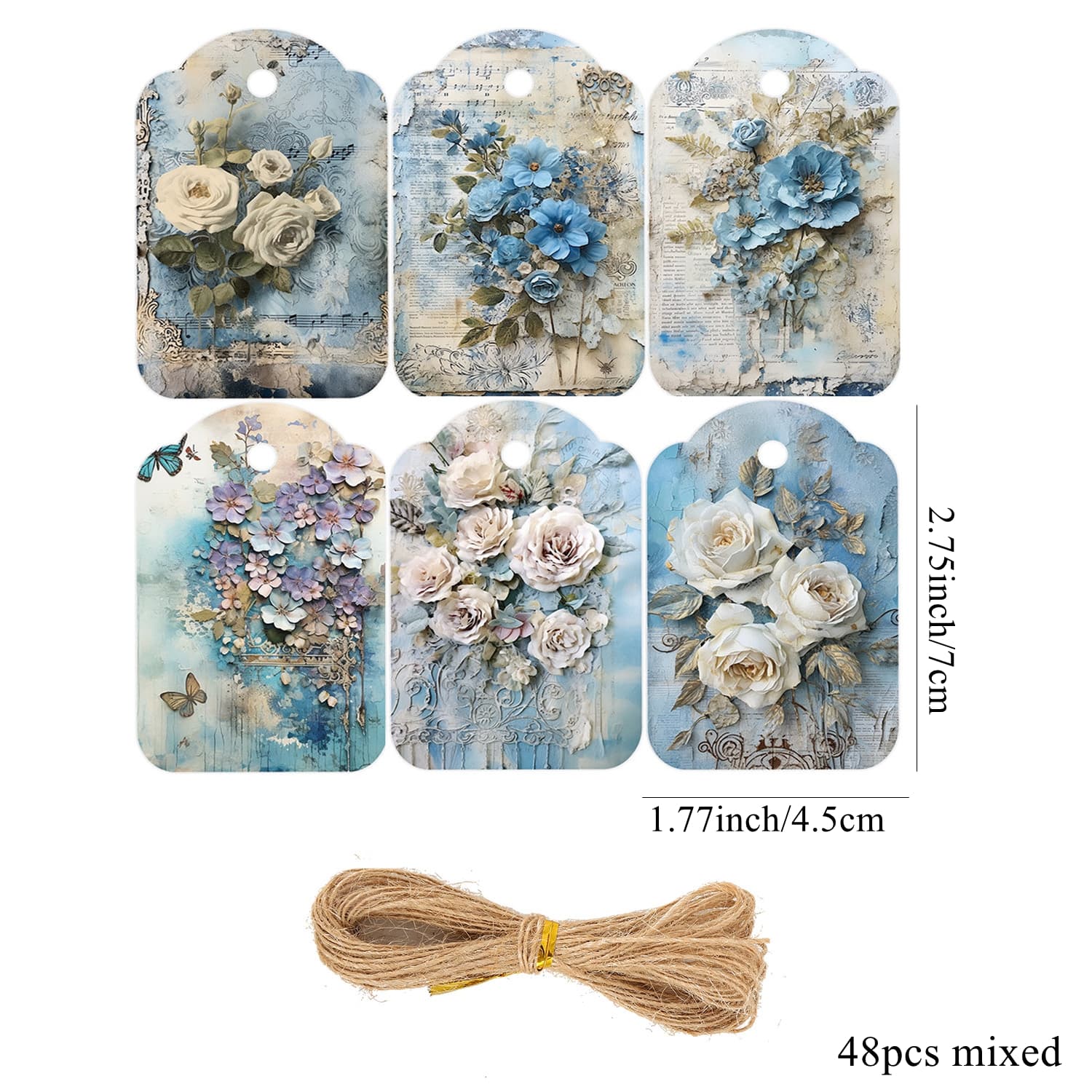 TEMU 48pcs/set Flower Hanging Tags Vintage Junk Journal Paper Labels For Wedding Birthday Party Decorations Gifts Packaging Supply
