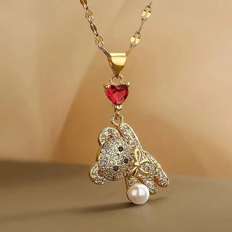 TEMU Love Pendant Necklace For Women Copper Synthetic Zirconia Stainless Steel Chain Elegant Jewelry 2025